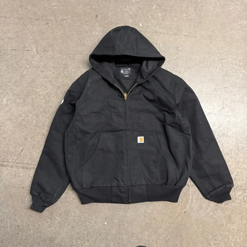 Carhartt Mens Black Loose Fit Duck Active Jacket Hooded Work Coat‎ OJ0131-M L